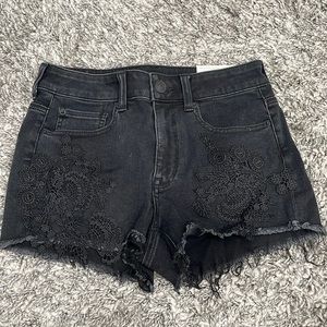 american eagle hi-rise shortie black jean shorts